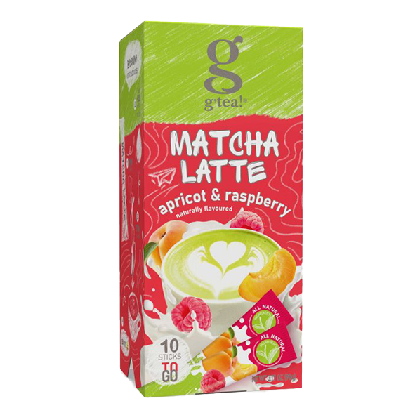 g&#039;tea! Matcha Latte Apricot &amp; Raspberry, 10 Portionssticks