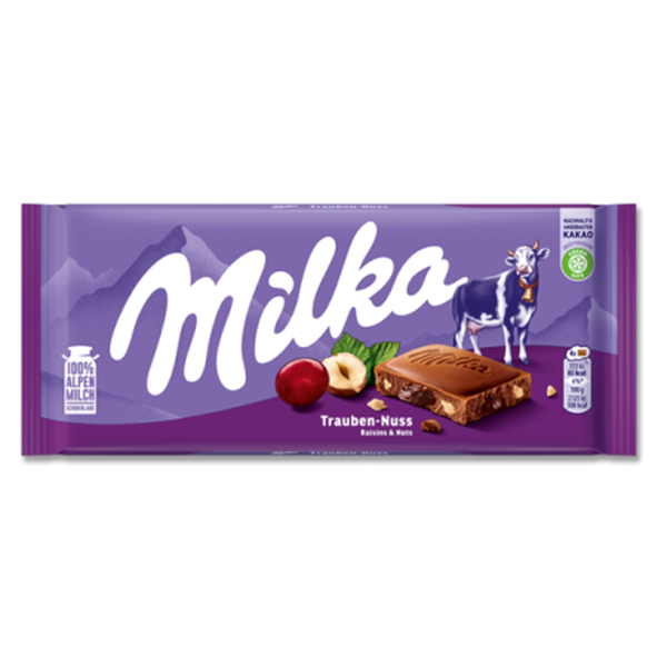 Milka Tafelschokolade Trauben-Nuss, 100g