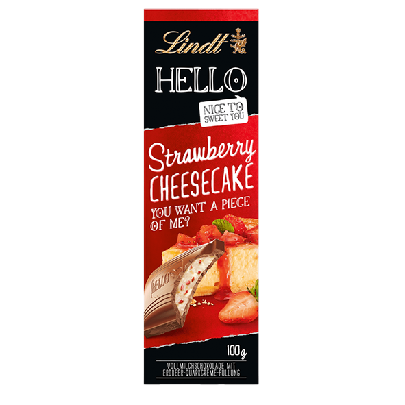 Lindt Hello Strawberry Cheesecake, 100g Tafel