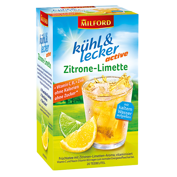 Milford kühl &amp; lecker active Zitrone-Limette, 20 Teebeutel
