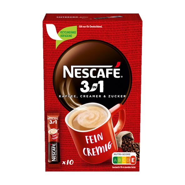 Nescafé 3 in 1 Kaffee, Creamer &amp; Zucker, 10 Portionen