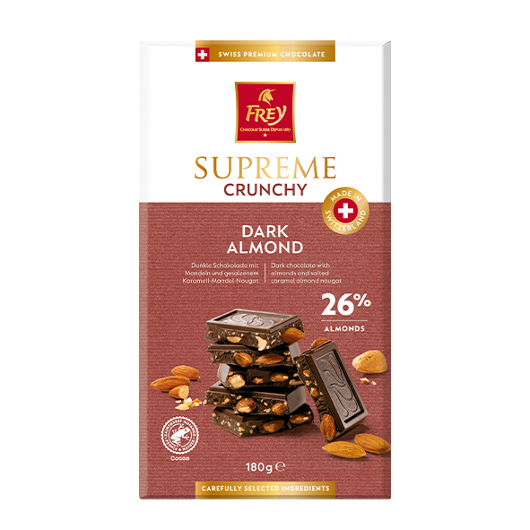 Frey Supreme Crunchy Dark Almond, 180g Tafel