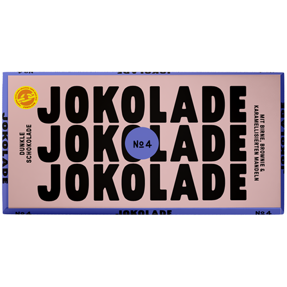 JOKOLADE No4 - Dunkle Schokolade mit Birne, Brownie &amp; karamellisierten Mandeln, 140g