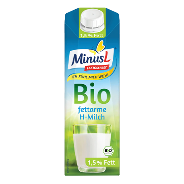 MinusL laktosefreie Bio fettarme H-Milch, 1,5% Fett