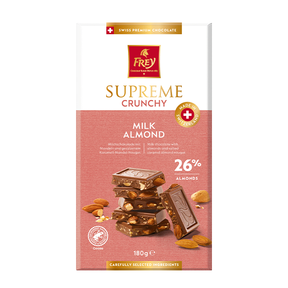 Frey Supreme Crunchy Milk Almond, 180g Tafel