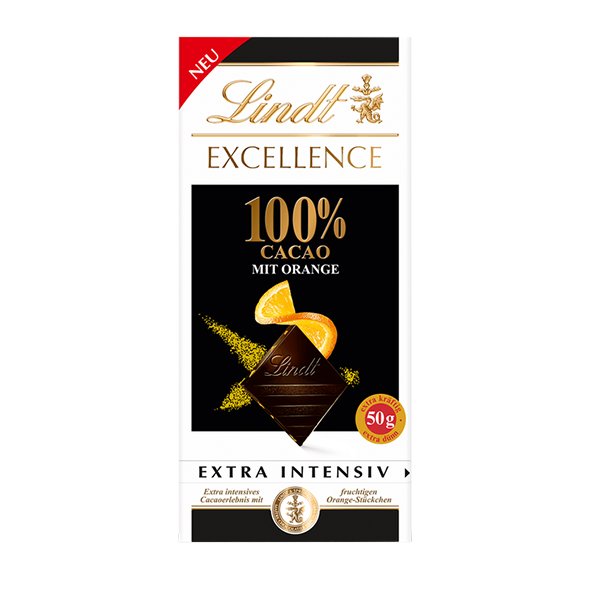 Lindt Excellence 100% Kakao Orange Extra Intensiv, 50g Tafel