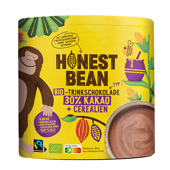 Honest Bean Bio-Trinkschokolade 30% Kakao + Cerealien, 400g