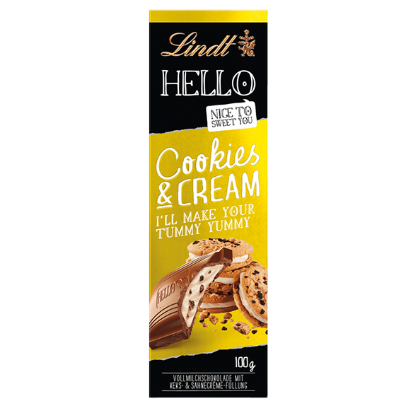 Lindt Hello Cookies &amp; Cream, 100g Tafel